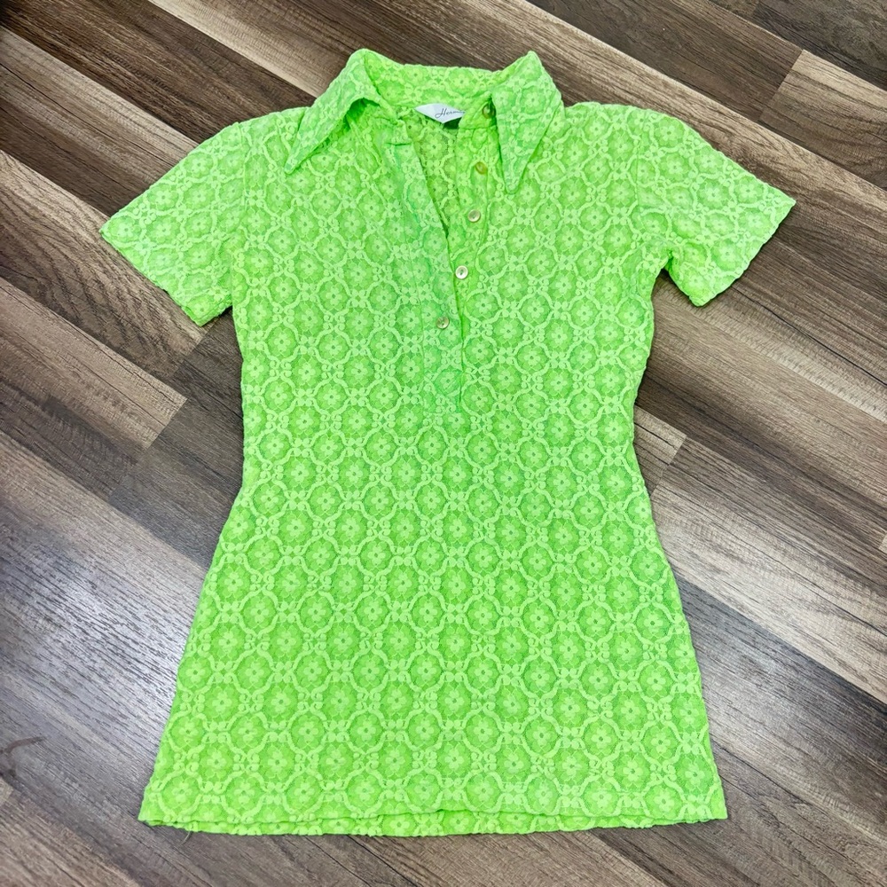 MCM 60s Herman Geist Mod collared Small Neon Brat Green Lace Psychedelic VTG